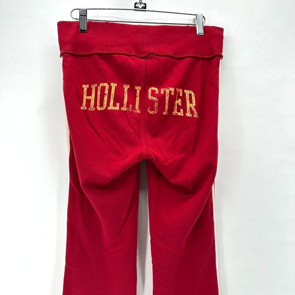 Vintage Hollister Fleece Sweatpants Juniors S Red Flare Leg Stripe 90s Y2K Cozy - Picture 5 of 12